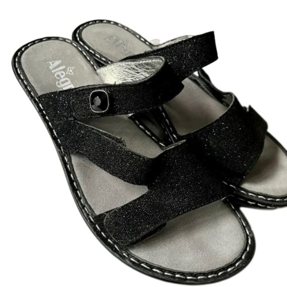 Alegria Loti Glitterati Black Wedge Platform Sandals  EU 38 - Picture 1 of 13